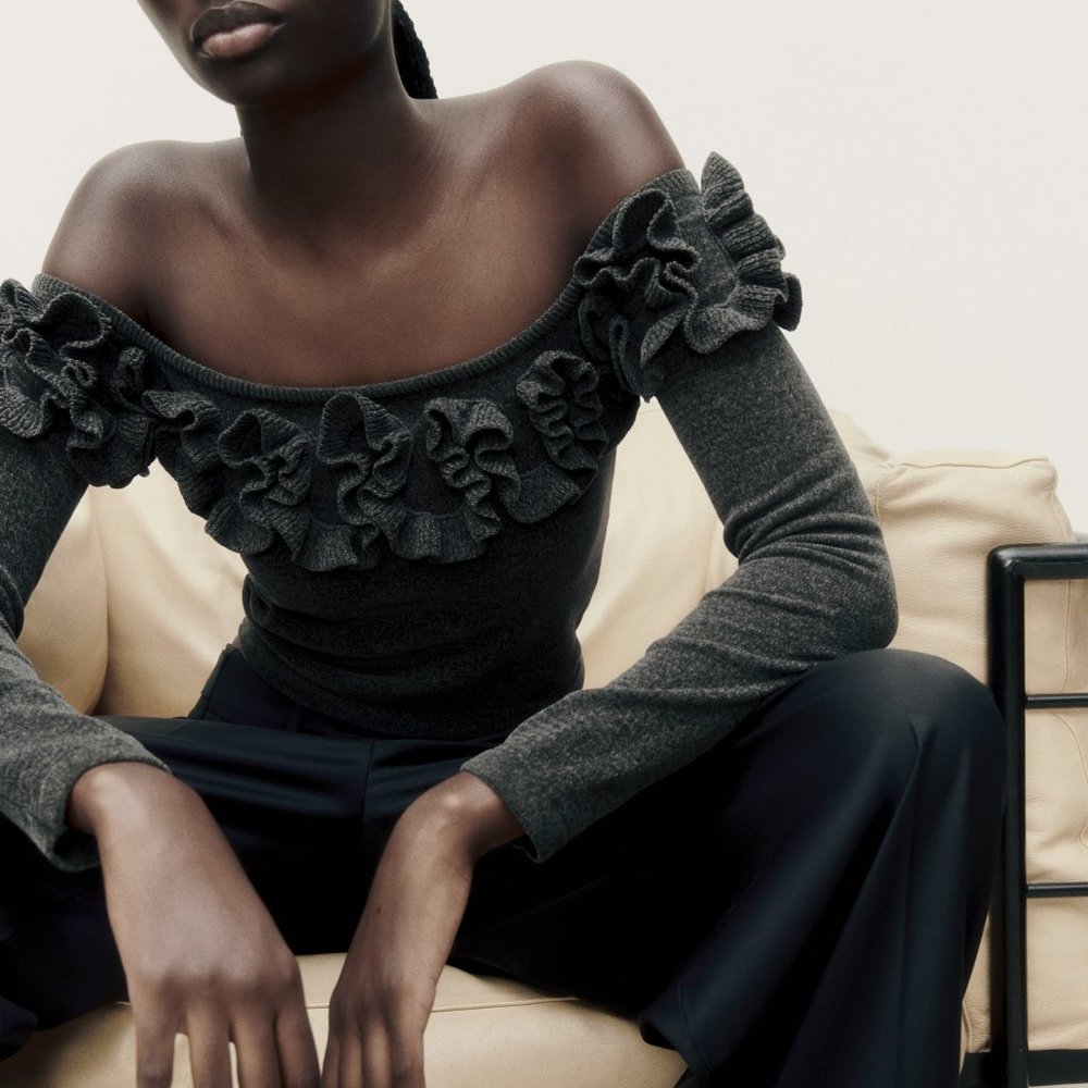 ZARA NWT RUFFLED CHENILLE CROP TOP SZ M